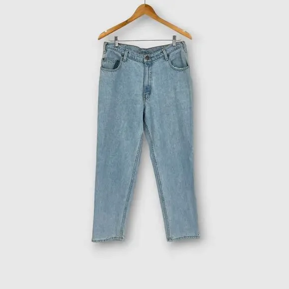 90s Vintage Geoffrey Beene Light Wash Straight Leg Jeans 33x30 100% Cotton Denim - Picture 1 of 8